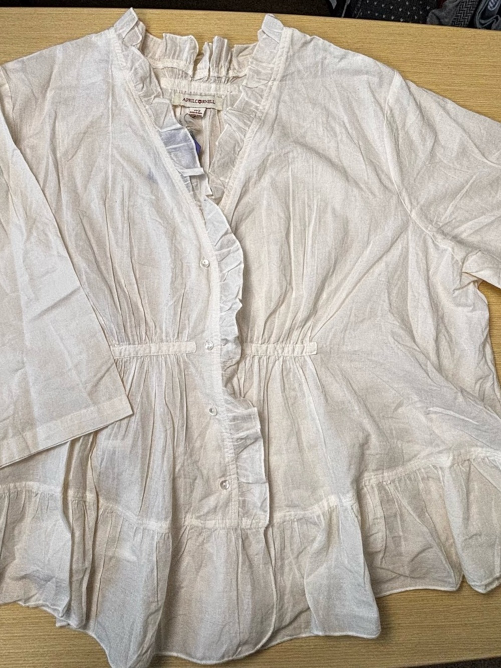 April Cornell Notebook Coverup White Cotton Ruffle Babydoll Tunic Blouse — Sz W2